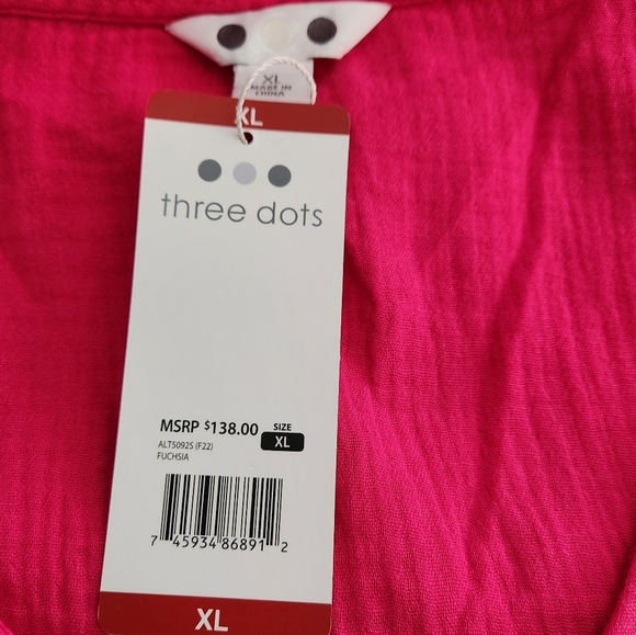 Three Dots Double Gauze Flutter Sleeve Top in Fushsia Size XL MSRP $138 W-538 - Picture 11 of 13